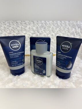 Lot of 3 Nivea men Maximum Hydration Deep Cleansing Face Scrub & Post Shave Balm